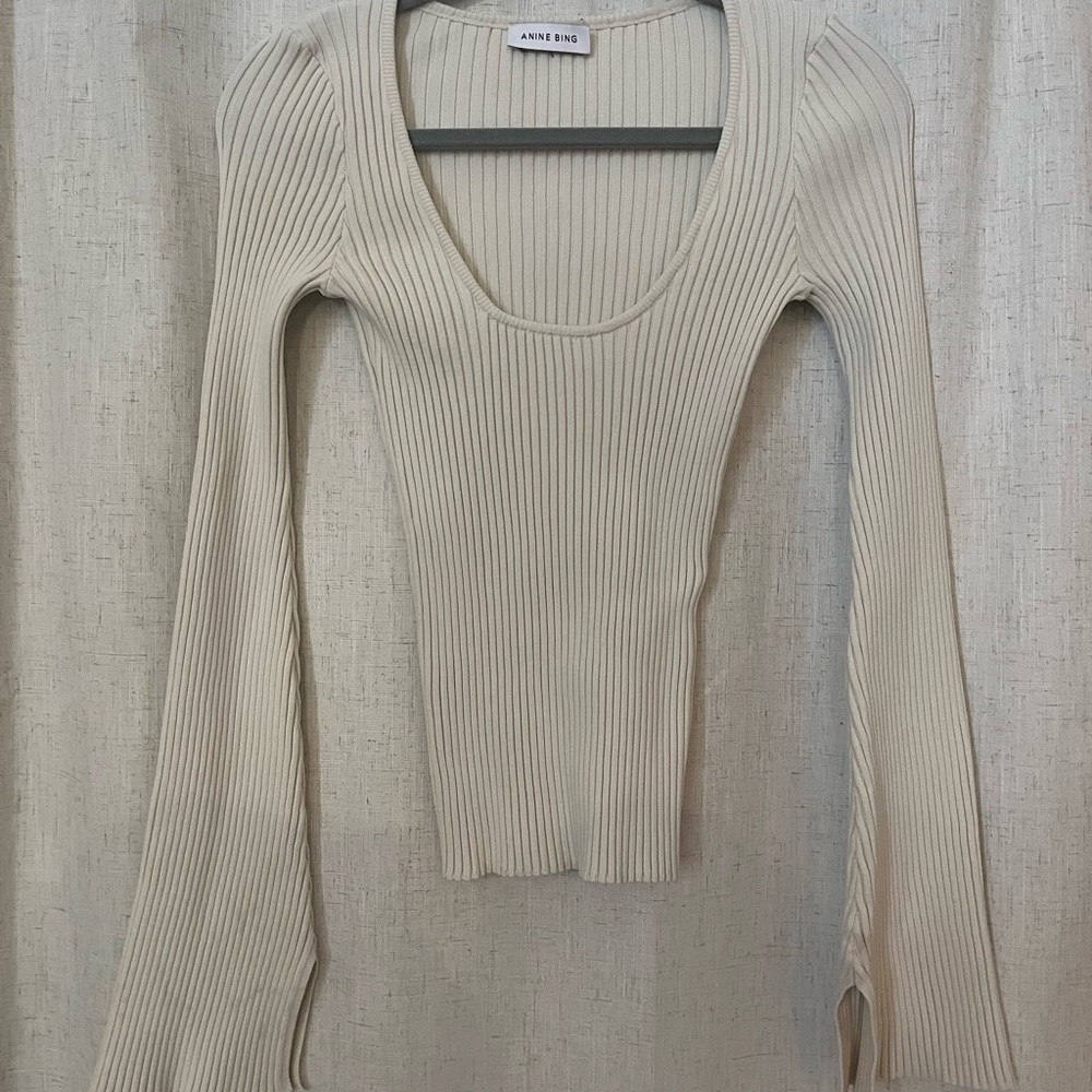 Anine Bing Ivory Ribbed Top